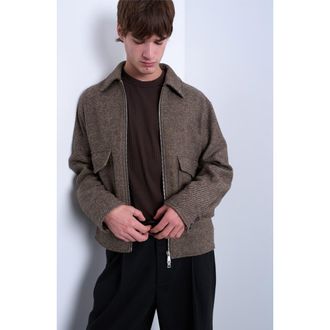 Topman Herringbone Short Jacket in Brown at Nordstrom, Size Xx-Large