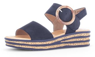 Gabor Keilsandalette GABOR, Damen, Gr. 36, blau (dunkelblau), Nubukleder, Schuhe Keilsandalette, Sommerschuh, Sandale, Keilabsatz, mit grosser Zierschnalle