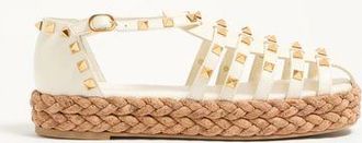 Valentino Garavani Rockstud Fishermen Calfskin Sandal 30mm Woman IVORY/NATURAL 35