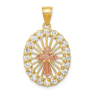 Diamond2Deal 10k Two-tone Cubic Zirconia Cross Pendant