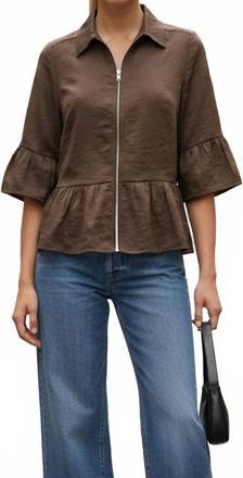 Vava Ruffle Zip Jacket Blouse In Chocolate