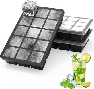 OEM Juego De 3 Bandejas Para Cubitos De Hielo Con Tapa, 45 X 3,5 Cm, Sin Bpa, F&aacute;ciles De Desmontar Para C&oacute;cteles, Whisky, Vino, Frutas, Pur&eacute;s De Frutas Y 