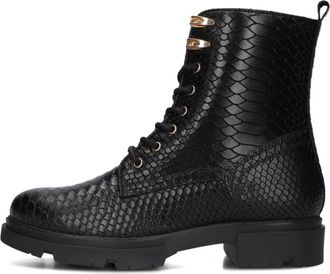 Omoda Schoenen, Dames, Zwart, 36 EU, Leer, Slangenprint Veterschoenen