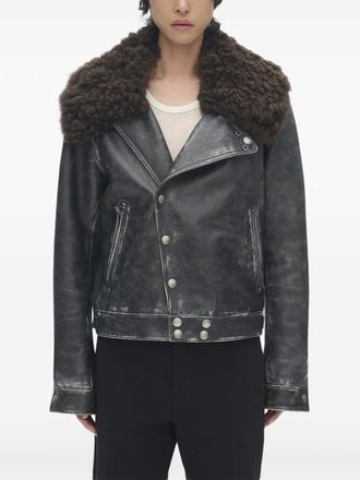 Ann Demeulemeester Binus fur-collar button leather jacket - Black
