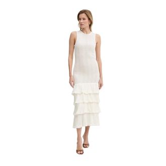 Twinset Midi Jurk met Ruches - Dames - Casual kleedjes - Beige - XS - Katoen - Kleedjes