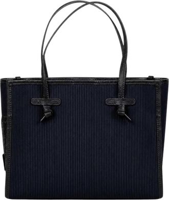 Gianni Chiarini Navy Structured Ribbed Leather Trim Handbag