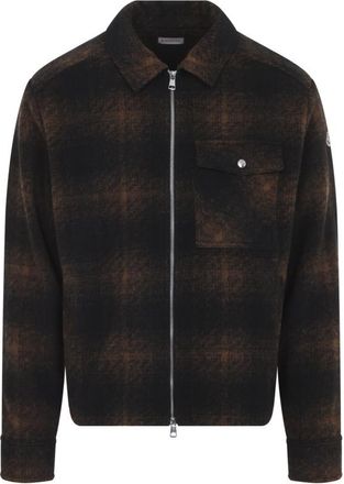 Moncler Brown Check Zip Up Shirt