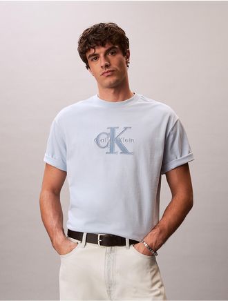 Calvin Klein Jeans Calvin Klein Mens Monologo Outline Graphic Classic T-Shirt - Blue - 2XL