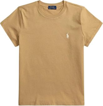 Ralph Lauren Katoenen Logo T-shirt - Dames - T-shirts - Beige - L - Katoen - Tops