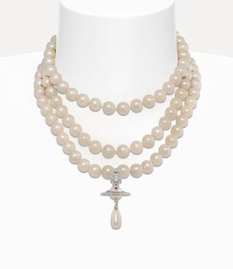 Vivienne Westwood Three Row Pearl Drop Choker Silver Swarovski Pearls Women