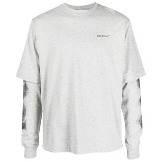 Off-white Mens Jumbo Arrow Long Sleeve Grey Double T-Shirt Cotton - Size X-Small