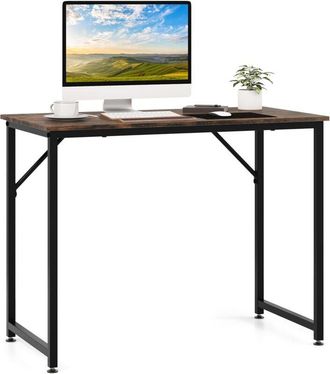 Costway Costway - Scrivania per Computer 100 x 50 x 77 cm, Scrivania Moderna e Salvaspazio in Metallo Resistente con Piedini Regolabili, Scrivania Versatile