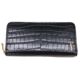 Saint Laurent Gold Black Leather Long Wallet (Bi-Fold) (Pre-Owned)