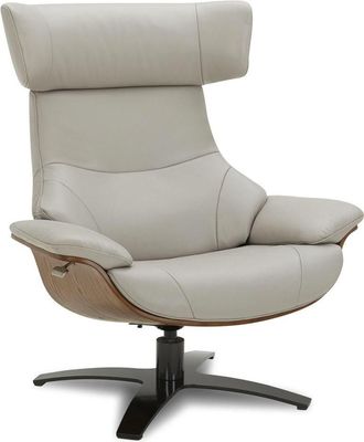 MyNewDesign Sillón de relajación de piel gris y roble natural