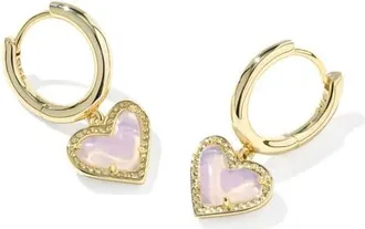 Kendra Scott Ari Heart Huggie Hoop Earrings in Gold Pink Opalite Glass at Nordstrom