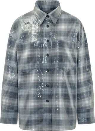 Pinko Grey Embellished Checks Shirt