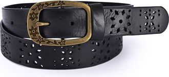 OLD TREND Blooming Genuine Leather Perforated Floral Vintage Belt in Black at Nordstrom, Size Medium