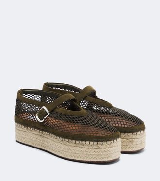 Alaia Suede-trimmed fishnet platform espadrilles