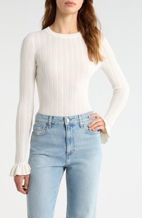 Paige Ophelia Pointelle Stitch Organic Cotton & Silk Blend Sweater in Ivory at Nordstrom, Size Xx-Small