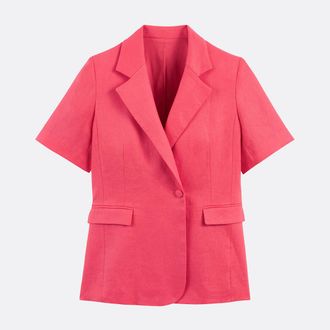 La Redoute Collections Lange rechte linnen blazer met korte mouwen