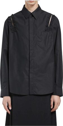 Simone Rocha Ruffle Slash Classic Concealed Button Shirt - Heren - Casual Overhemden - Zwart - M - Katoen - Overhemden