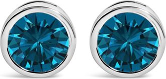 House of Brilliance 14K Gold Bezel Set Lab Grown Blue Diamond Solitaire Stud Earrings