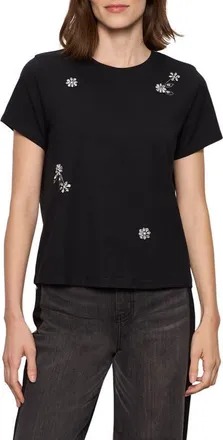 Sanctuary Floral Crystal Embellished Organic Cotton T-Shirt in Black at Nordstrom, Size Xx-Small