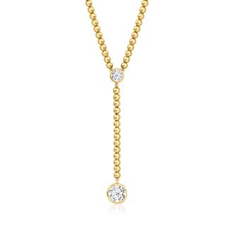 Ross-Simons Bezel-Set Lab-Grown Diamond and 18kt Gold Over Sterling Beaded Y-Necklace
