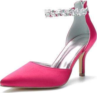 Generic Bridal Shoes Women Shoes Heels Bridal Stiletto Heel Wedding Closed Pointed Toe Evening Pumps Shoes 8Cm,Rose red,10 UK