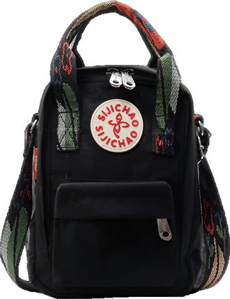 Generic Messenger Bag for Women, Beige Canvas Crossbody Bag with Decorative Handles, Small Shoulder Bag (black)