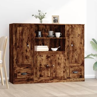 vidaXL Vidaxl - Aparador Alto 3 Piezas Madera Contrachapada Roble Ahumado