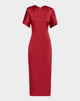 FFORME Imogen Fluid Satin Gathered Godet Midi Dress