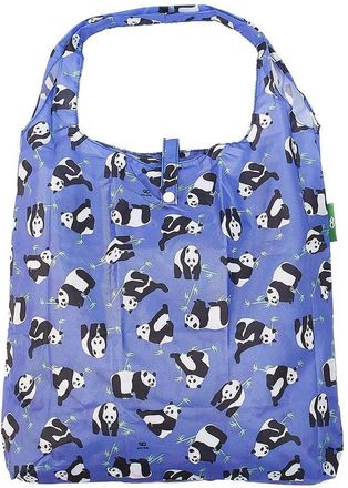 Eco Chic Lightweight Foldable Reusable Shopping Bag Water Resistant Tote Bag (Pandas Blue)