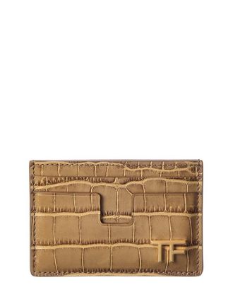 Tom Ford T Plaque Croc-Embossed Leather Card Case