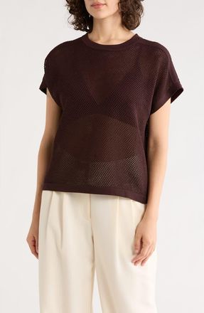Adrianna Papell Mesh Openwork Sweater in Chocolate at Nordstrom Rack, Size X-Large