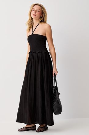 Ichi Womens Pure cotton gauze smocked tube maxi dress