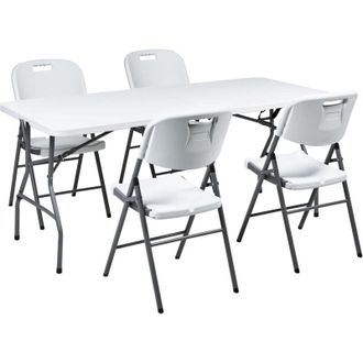 Beliani Set da pranzo da giardino 4 posti 180 x 74 cm Tavolo rettangolare Sedie pieghevoli con gambe in acciaio Bianco Cugnoli