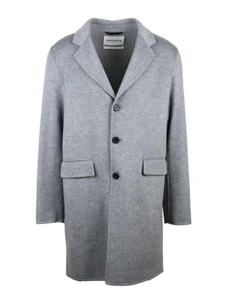 Amaranto Light Grey Wool And Cashmere Blend Coat With Notched Lapel