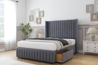 Comfort Beds Chester Plush Divan Base 2 Drawers - 54 Wingback-Footboard in Dark Grey | Size: Small Double