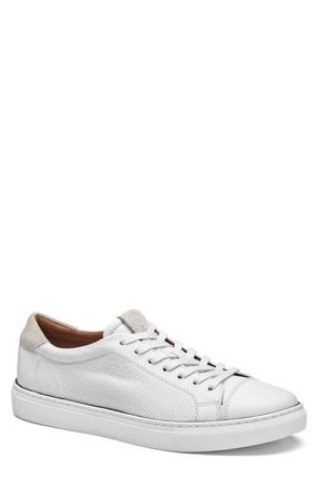 Johnston & Murphy Luther Perforated Leather Low Top Sneaker in White Sheepskin at Nordstrom, Size 10.5