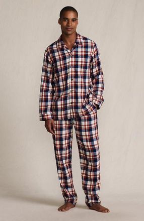 Lands End Flannel Pajama Set in Navy/bourbon Plaid at Nordstrom, Size Xx-Large