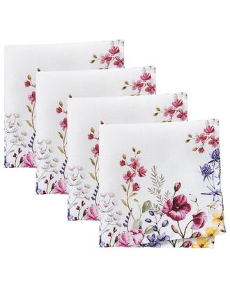 Elrene Set Of 4 Poppy Wildflower Bordered Napkins