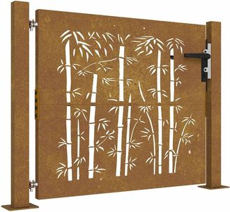 Berkfield Home Garden Gate 105x105 cm Corten Steel Bamboo Design in Brown