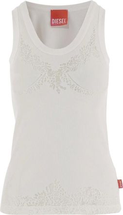 Diesel Tops, Dames, Wit, XS, Katoen, Tanktop met sheer details