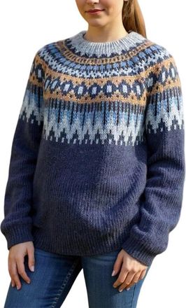 Generic Womens Sweaters - Fairisle Jumpers for Women UK Long Sleeves Icelandic Sweaters Soft Comfortable Nordic Jumpers Warm Fashion Crew Neck Chunky Casual P