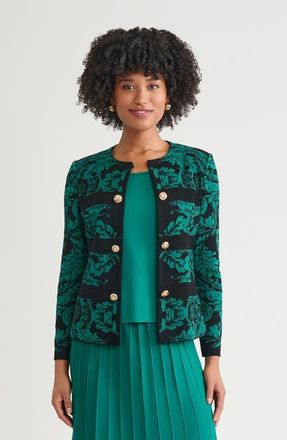 Ming Wang Heritage Filigree Multi-Stitch Knit Jacket in Everest/black at Nordstrom, Size 2 X