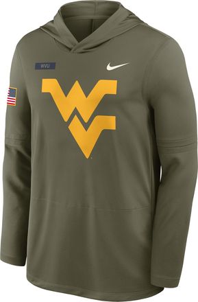 Nike West Virginia 2025 Military Appreciation Nike Mens Dri-FIT College Long-Sleeve Hooded Top in Green | 03B92DHWVN-GQY