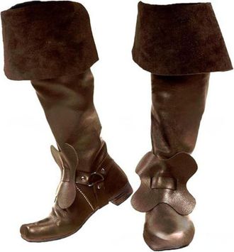 Generic Mens Low Block Heel Medieval Boots Square Toe PU Leather Long Boots Pull on Knee High Boot with Buckle,Brown1,7.5 UK