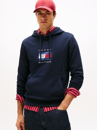 Tommy Hilfiger Kapuzensweatshirt TOMMY HILFIGER LINEAR FLAG GRAPHIC, Herren, Gr. XL, blau (desert sky), Sweatware, Obermaterial: 100% Baumwolle, regular fit, Rippstr