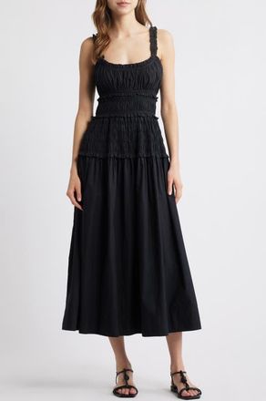 Dôen Marianne Organic Cotton Poplin Midi Dress in Black at Nordstrom, Size X-Large